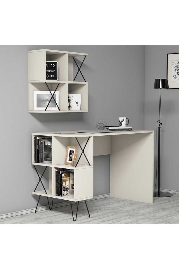 Extra Duvar Raflı Çalışma Masası V280 - Krem - 1