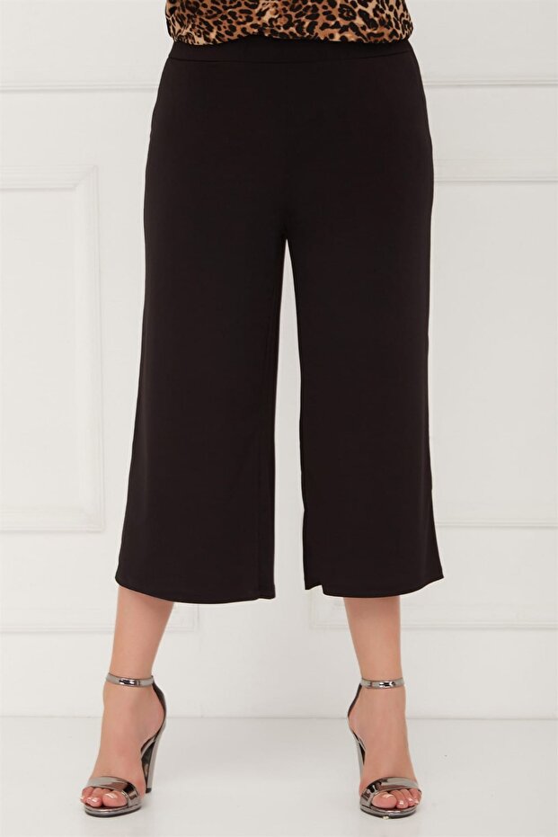 Women's Black Capri Wide Leg Trousers PRA-478615-823583