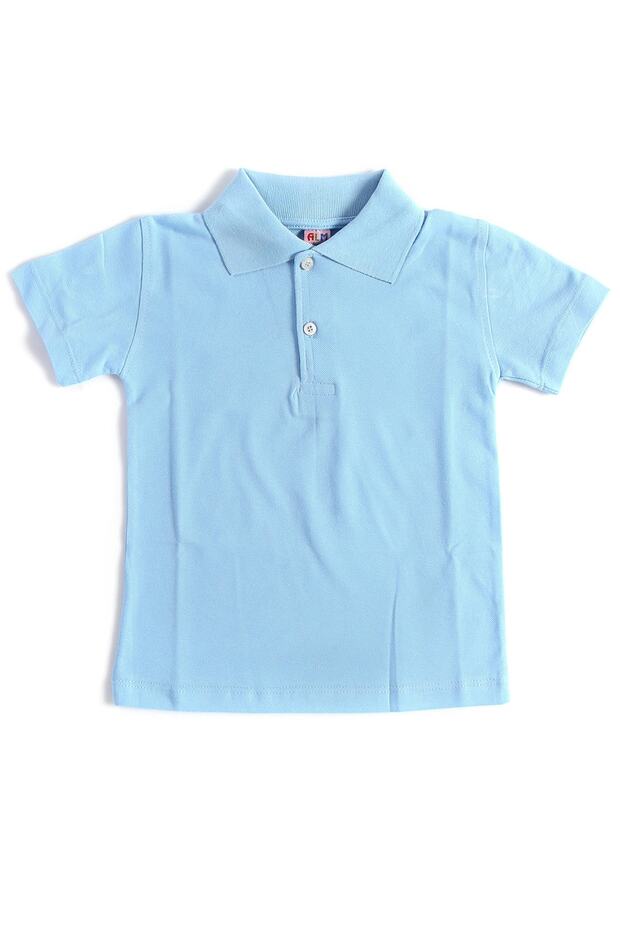 Mavi Kısa Kol Düz Yakalı 6-16 Yaş Çocuk Okul Lakos Tişört T-shirt - 80238-mavi - 1