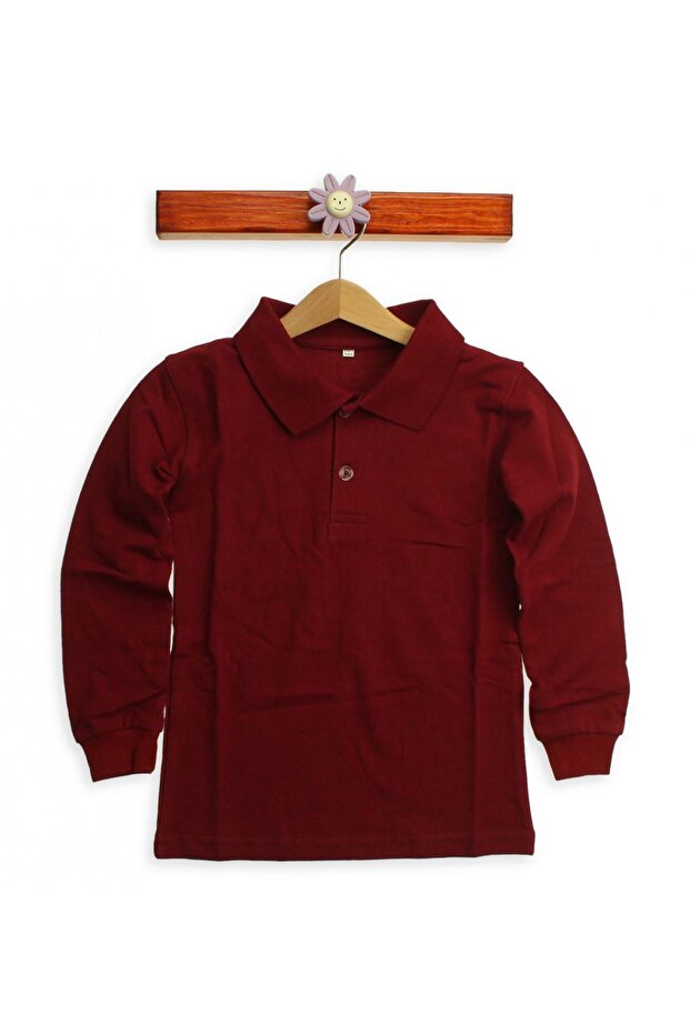 Claret Red Unisex Kids Polo Collar T-Shirt
