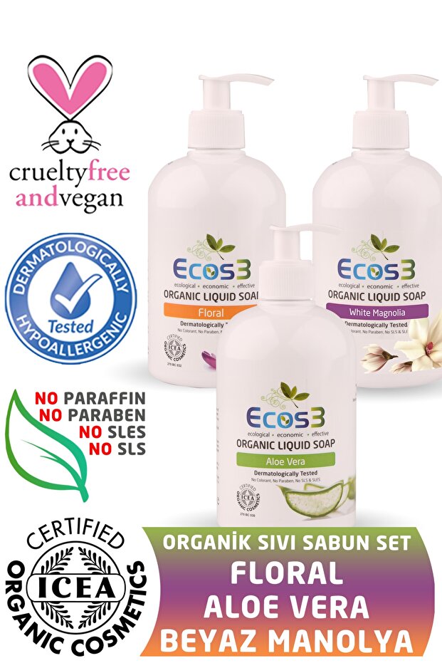 Organic Liquid Soap Aloe Vera + Floral + White Magnolia (3 X 500 ml)