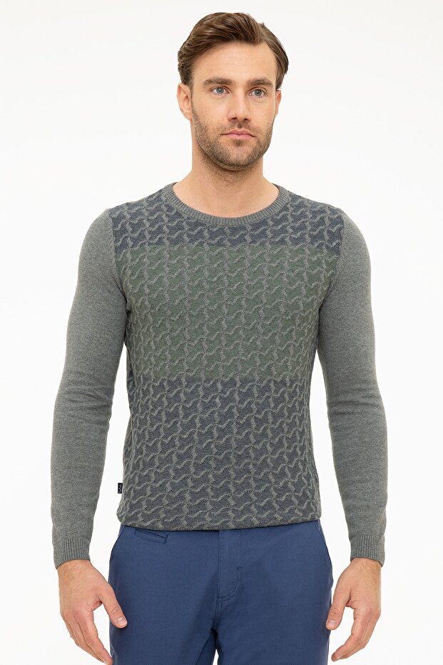 Men's Grey Melange Slim Fit Knitwear Sweater G021GL0TK.000867335