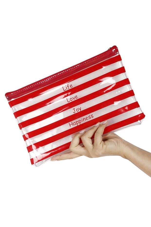 Red Transparent Multi-Purpose Makeup And Organizer Beach Handbag