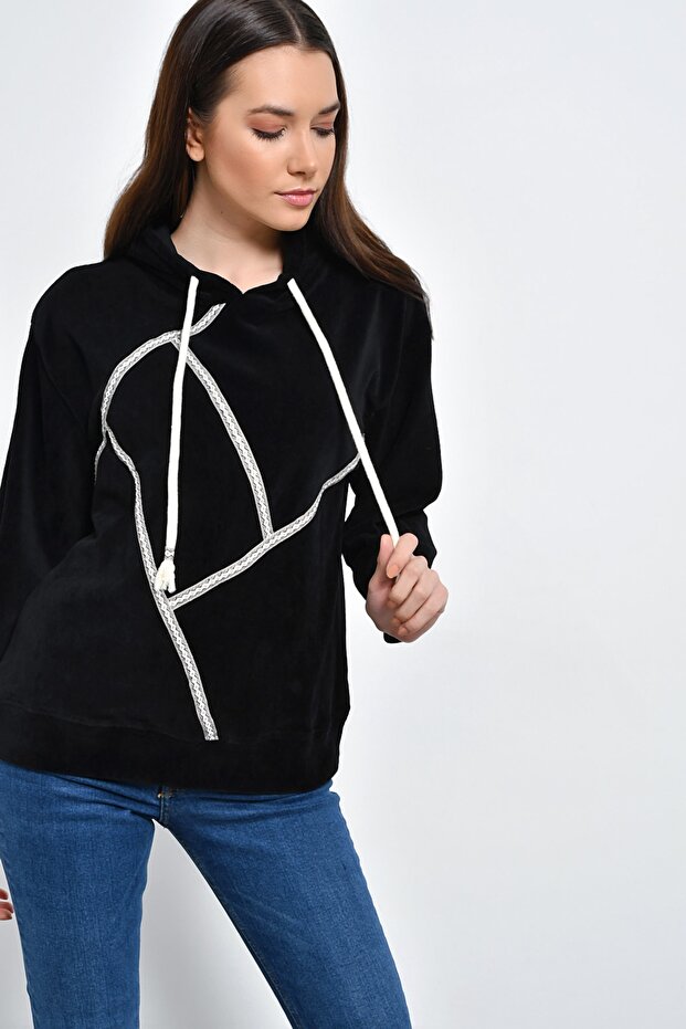 Kapüşonlu Kadife Sweatshirt - 3