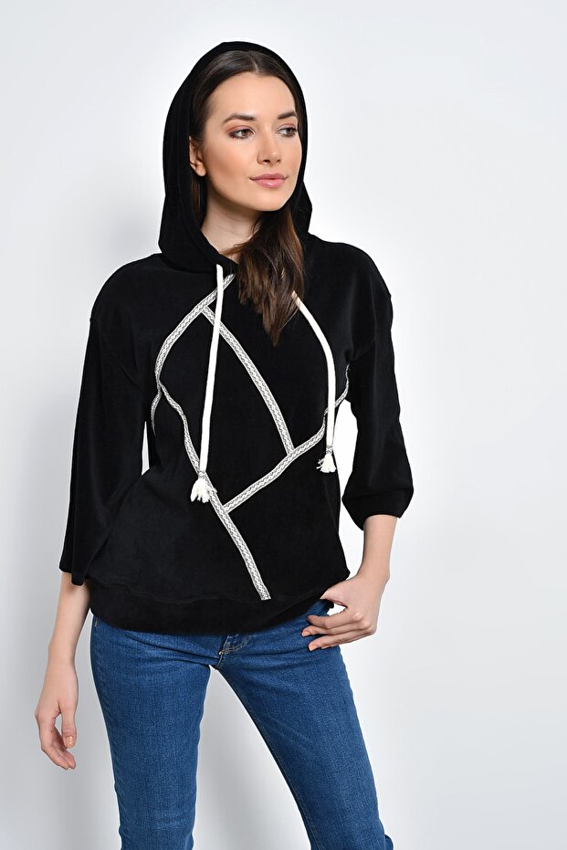 Kapüşonlu Kadife Sweatshirt - 5