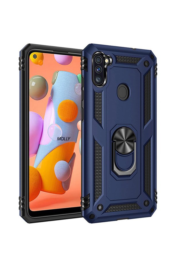 حافظة سيليكون متوافقة مع هاتف Galaxy M11 باللون الأزرق الداكن مع حلقة ميجاترون