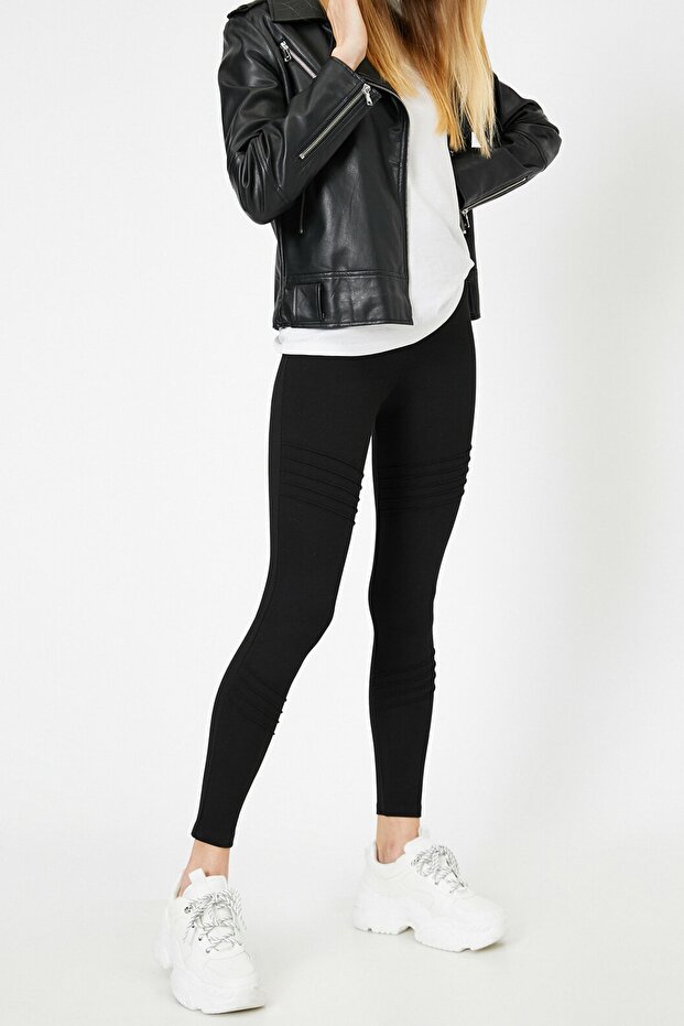Women's Black Piping Detailed Tights