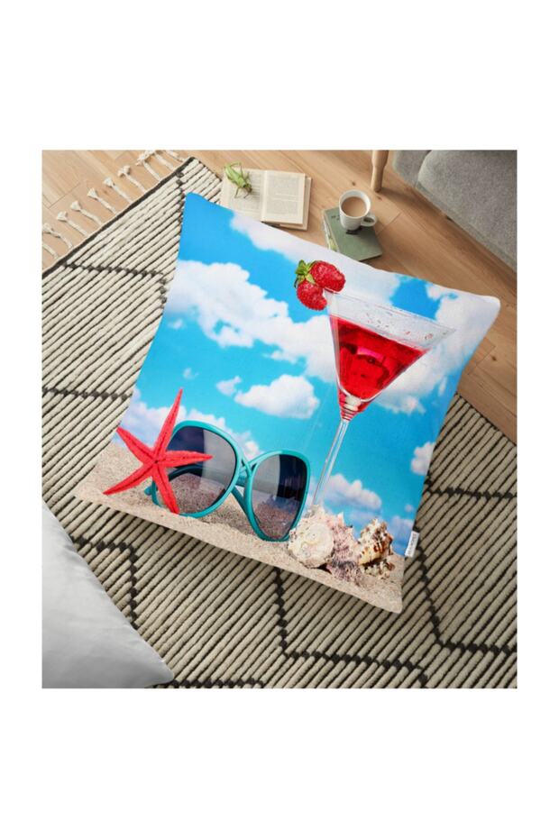 وسادة أرضية مزخرفة بتصميم عصري على الشاطئ والصيف مقاس 70 × 70 سم