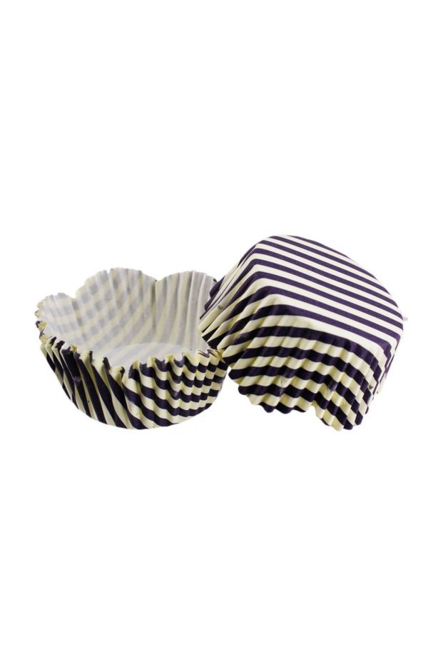 Cupcake Mold, PET Capsule, Cream, Purple Striped Wavy Cake Mold, 65x38 mm (100 Pieces)