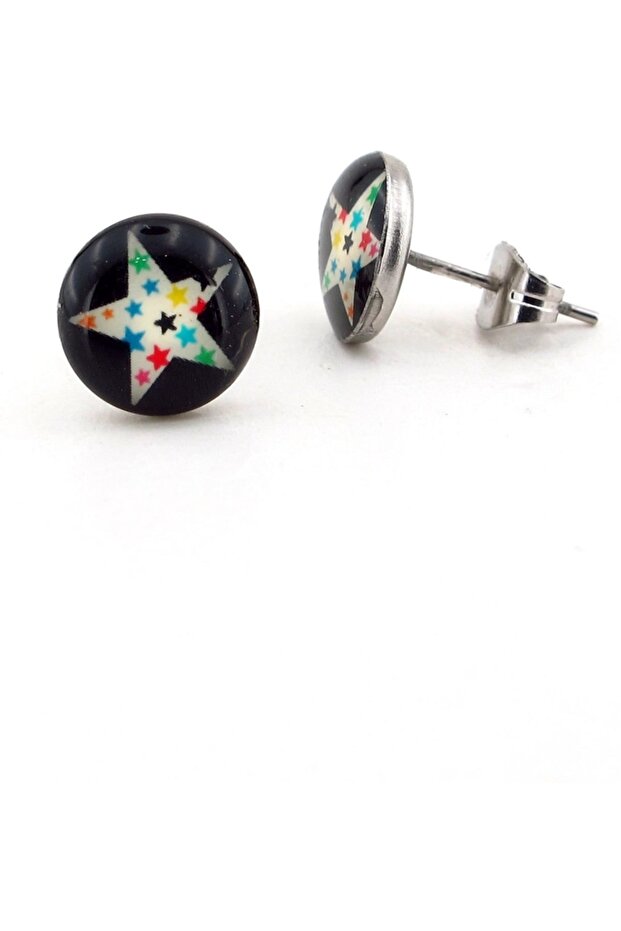 Unisex Round Steel Earrings - Colorful Stars Star E527