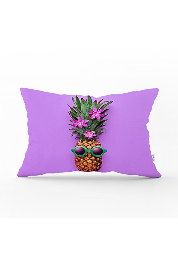 Modern Rectangular Pillow Cushion Cover with Pineapple Pattern on Purple Background