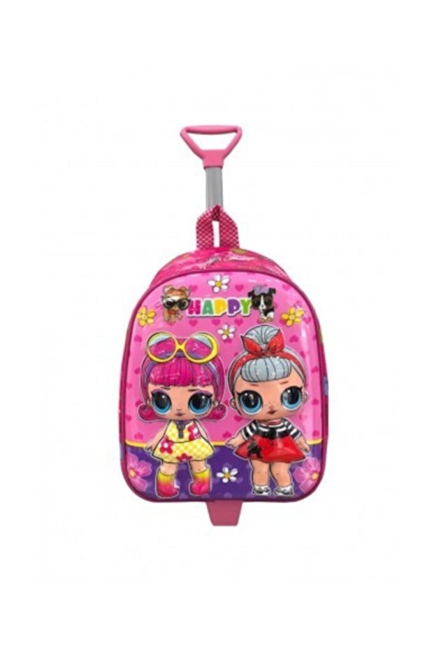 Happy Young Girl Nursery School Bag Pink with Squeegee