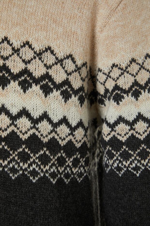 Sweter z dzianiny żakardowej z okrągłym dekoltem i dopasowanym krojem - antracytowy Tmnaw21Kz0738 - 7