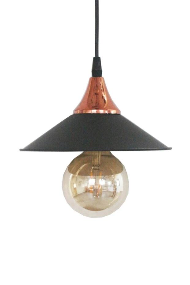 Şık Siyah Bakır Rustik Tekli Avize, modern ve doğal tasarım. - 1