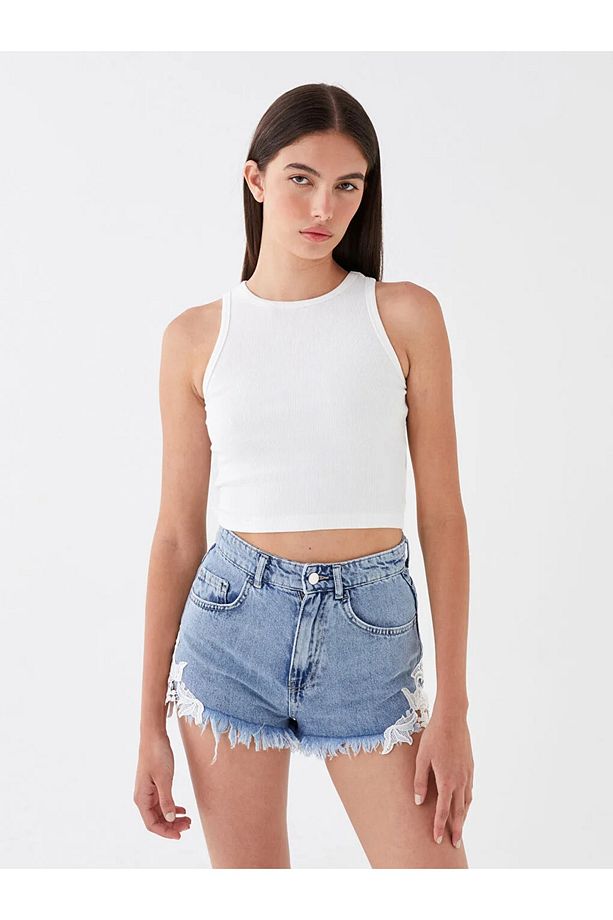 LCW Jeans Standart Fit Nakışlı Kadın Jean Şort - 6