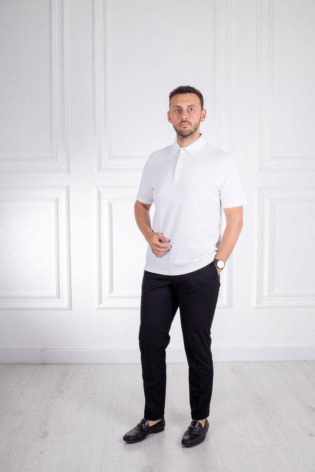 Interview Polo Neck 100% Cotton Textured White T-shirt