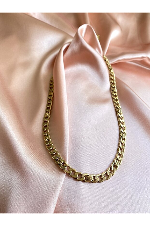 Çelik Figaro Model Yassı Zincir Kolye - 2