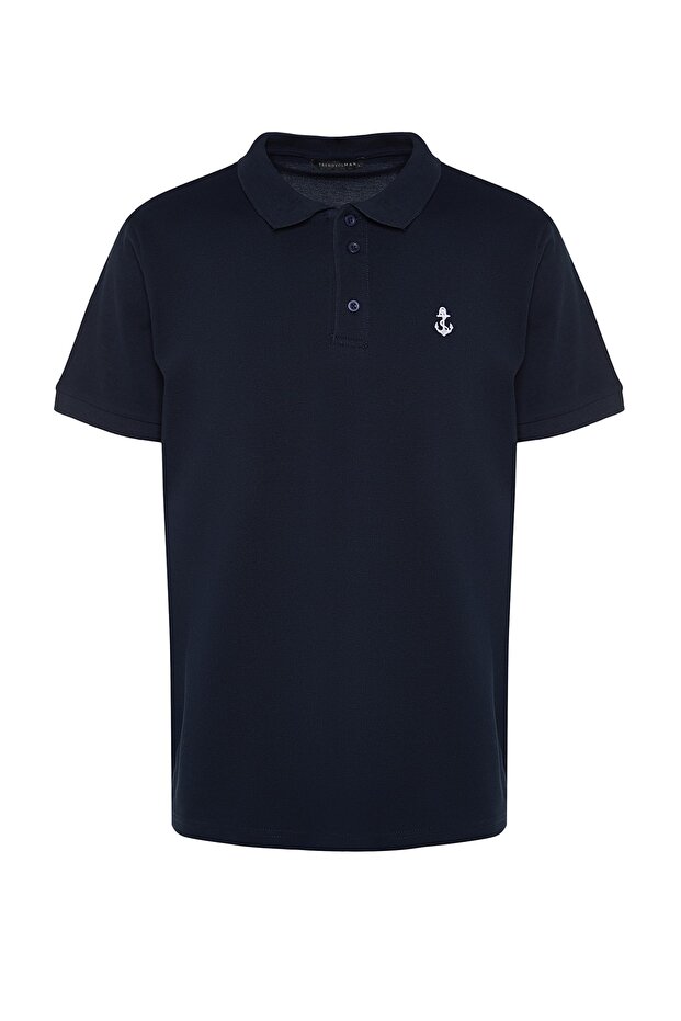 Lacivert Regular/Normal Kesim %100 Pamuklu Çapa Nakışlı Polo Yaka T-shirt TMNSS23PO00031 - 7