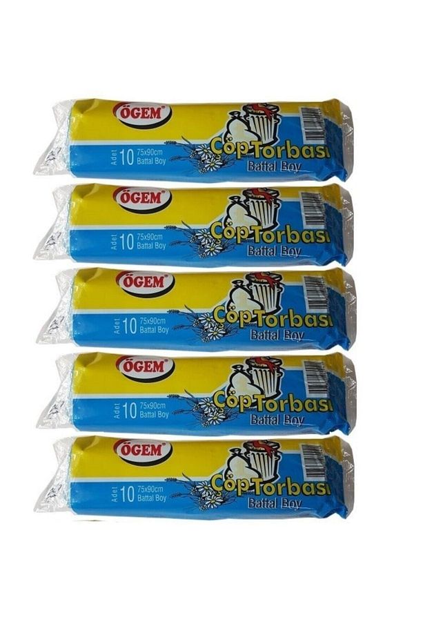 Battal Boy Çöp Poşet 75x90 Cm 70 Lt 10'lu Rulo 5 Paket Mavi - 1