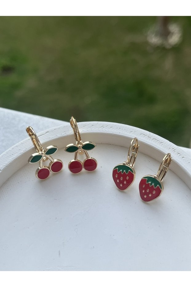 Cherry and Strawberry Girls' Earrings Set Cherry and Strawberry Earrings