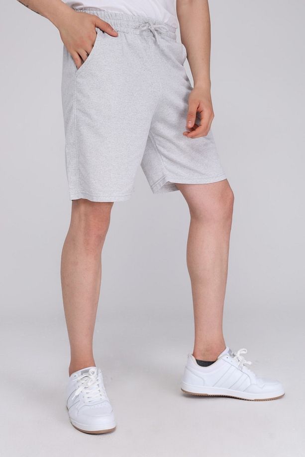 Erkek Gri Sade Yazlık Oversize Spor Bermuda Şort - 6