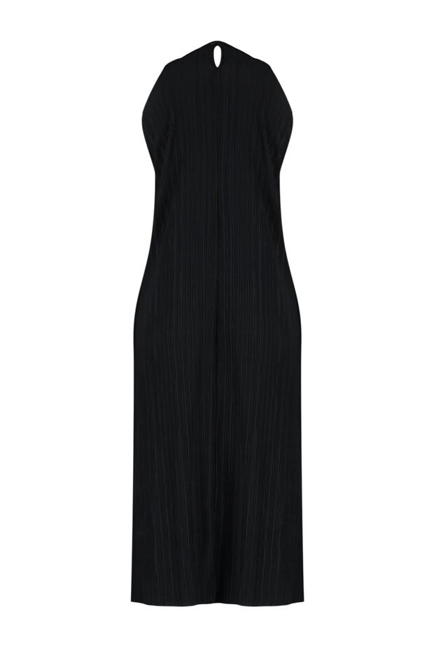 Siyah Shift/Düz Sıfır Kol Midi Piliseli Örme Elbise TWOSS23EL00752 - 8