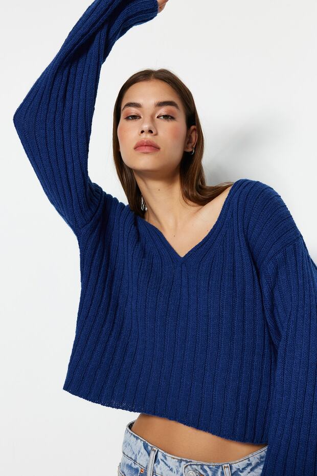 Saks Merserize Görünümlü Yünlü Geniş Kalıp Basic Triko Kazak TWOAW23KZ01844 - 1