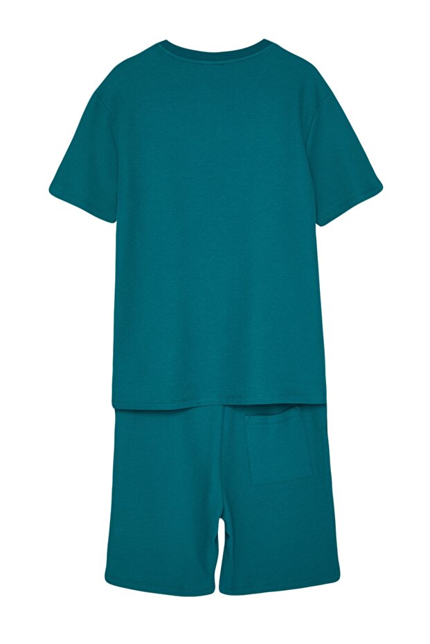 Petrol Regular Fit Dokulu Örme Şortlu Pijama Takımı TMNSS23PT00032 - 11