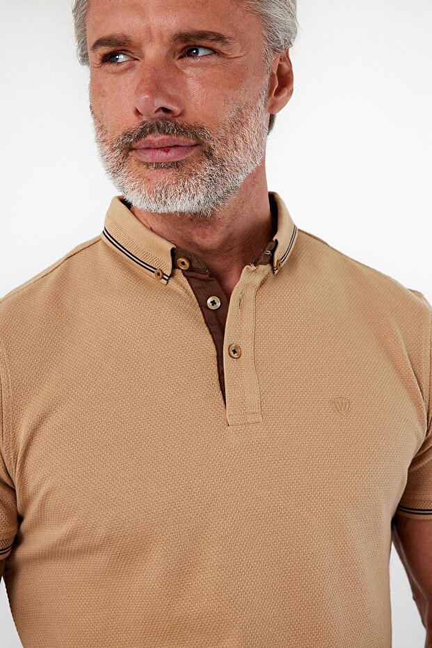 تي شيرت رجالي ذو رقبة بولو أساسية وأكمام قصيرة وأحجار عادية - 2