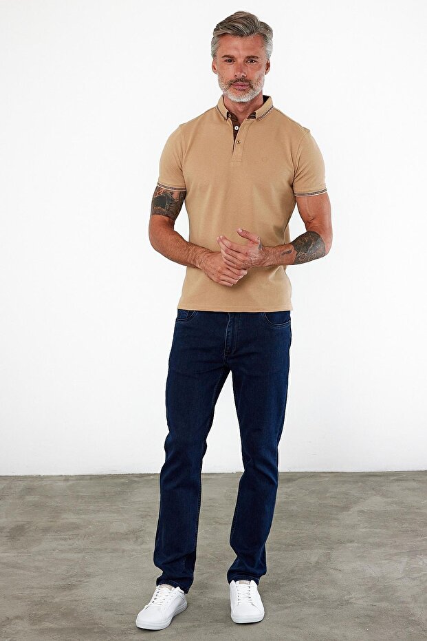 تي شيرت رجالي ذو رقبة بولو أساسية وأكمام قصيرة وأحجار عادية - 3