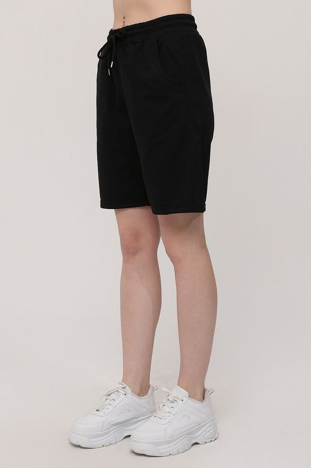Siyah Kadın Oversize Unisex Spor Bermuda Şort - 3