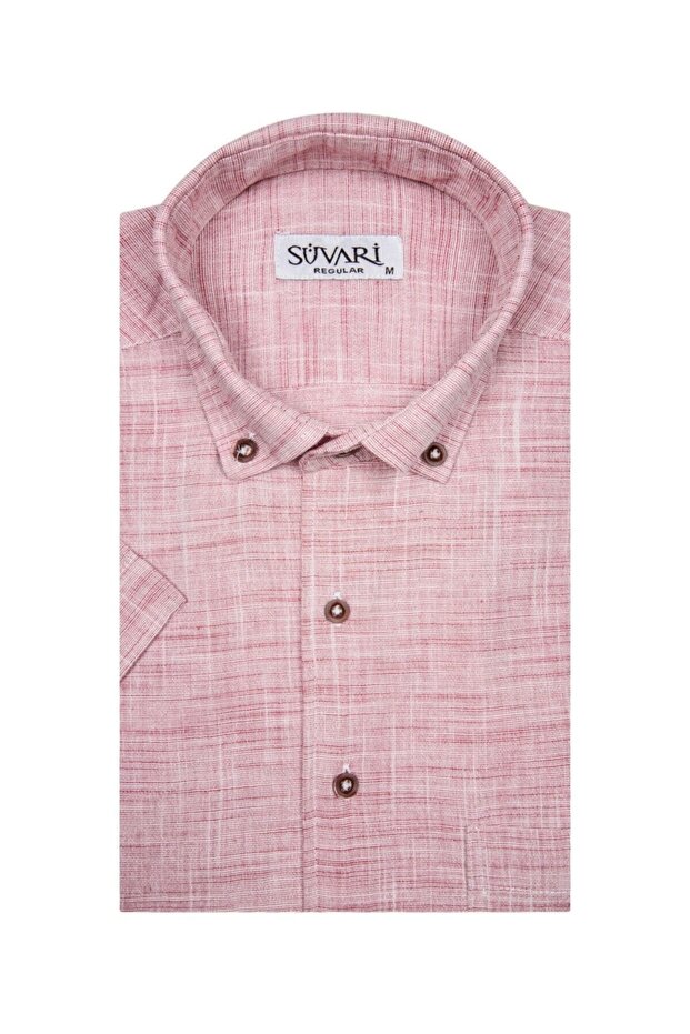 Short Sleeve Red Men's Shirt Loose Fit Full Cotton