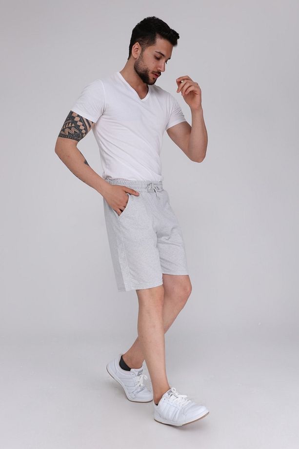 Erkek Gri Sade Yazlık Oversize Spor Bermuda Şort - 3