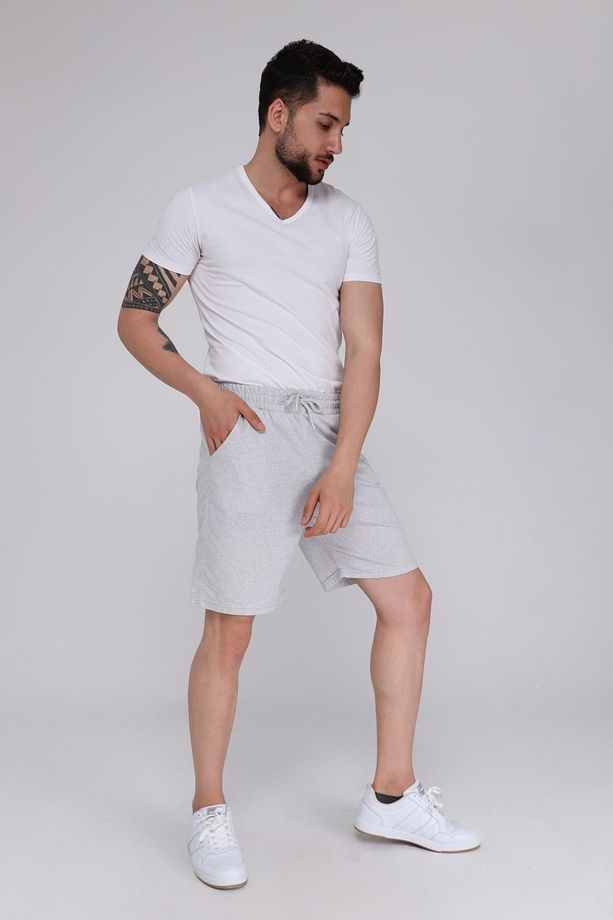 Erkek Gri Sade Yazlık Oversize Spor Bermuda Şort - 4