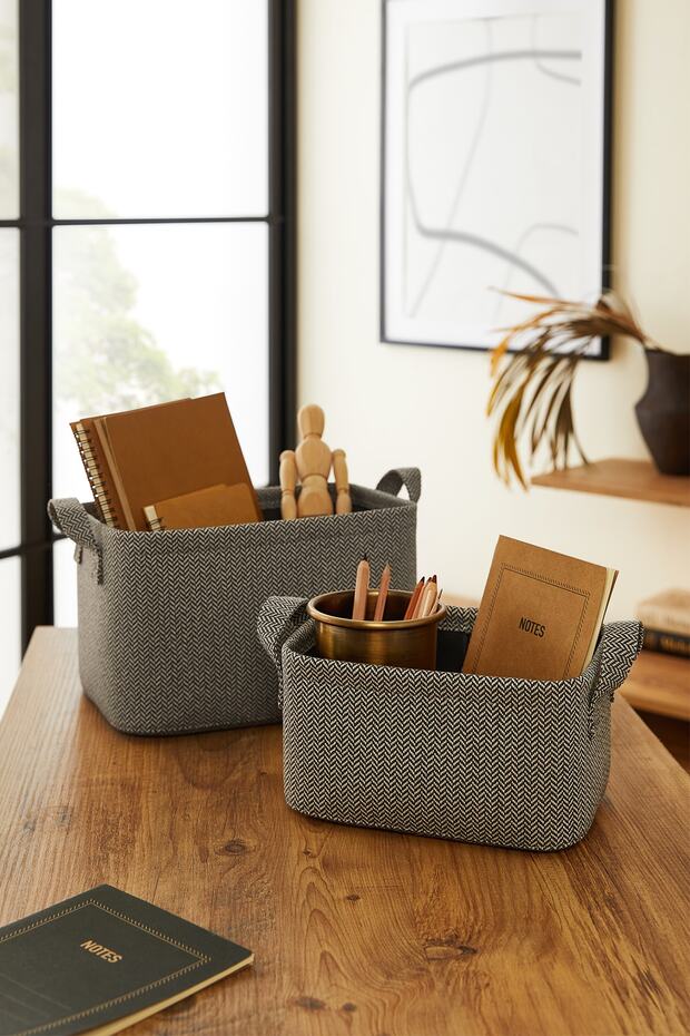 Set of 2 Textured Closet Laundry Children's Room Toy Organizer Folding Storage Basket Organizer