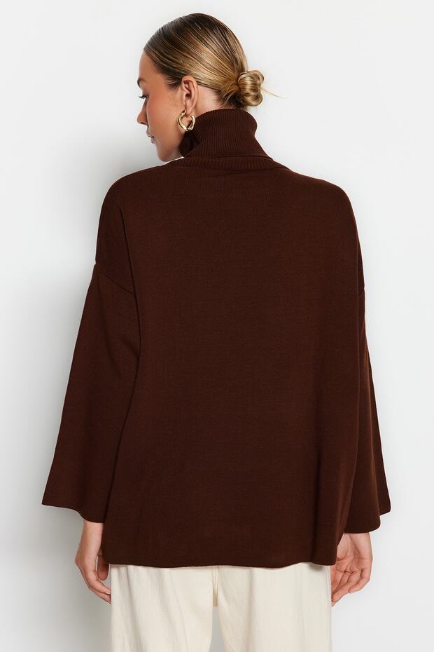 Brauner Basic-Strickpullover mit weitem Schnitt TWOAW23KZ00206 - 5