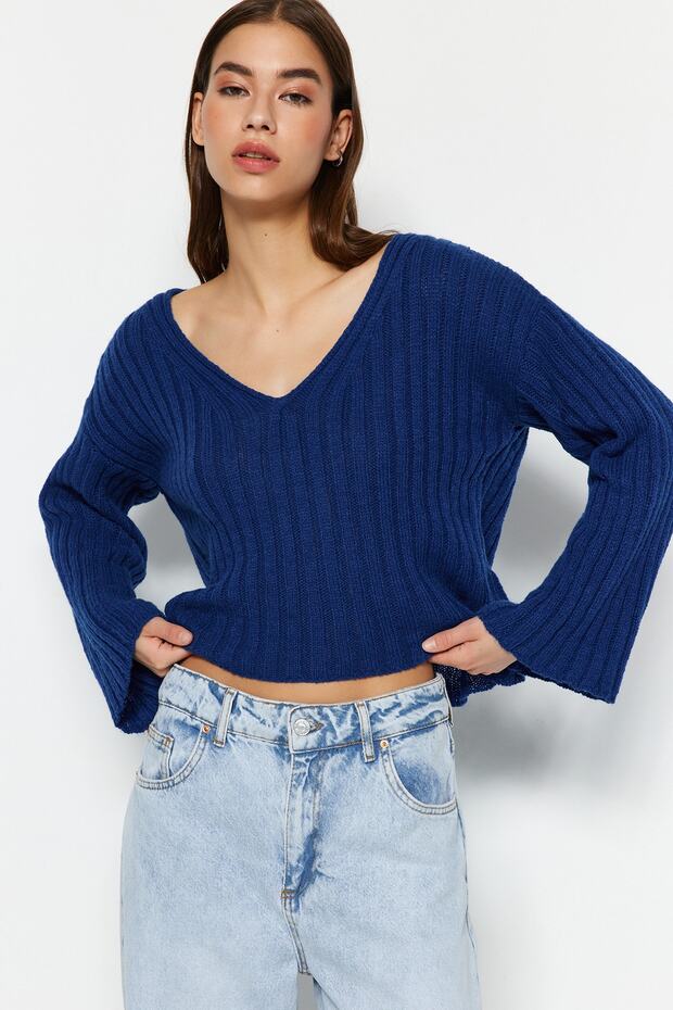 Saks Merserize Görünümlü Yünlü Geniş Kalıp Basic Triko Kazak TWOAW23KZ01844 - 3