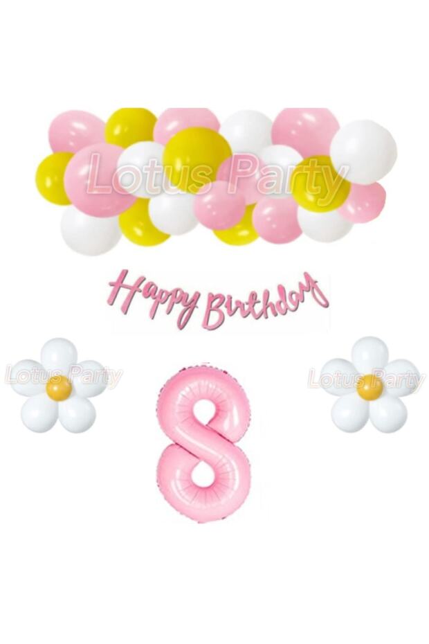 1 Year Old Daisy Themed Balloon Chain Set - Pink Yellow White Balloon - Pink Figure Foil Balloon