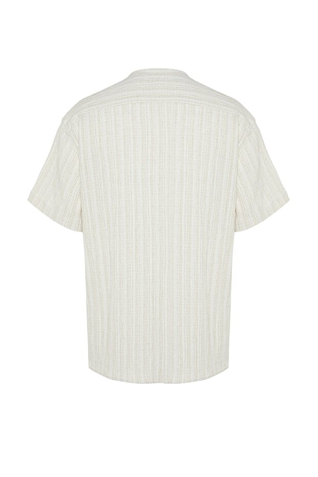 Ekru Keten İçerikli Oversize Fit Gömlek TMNSS23GO00139 - 9