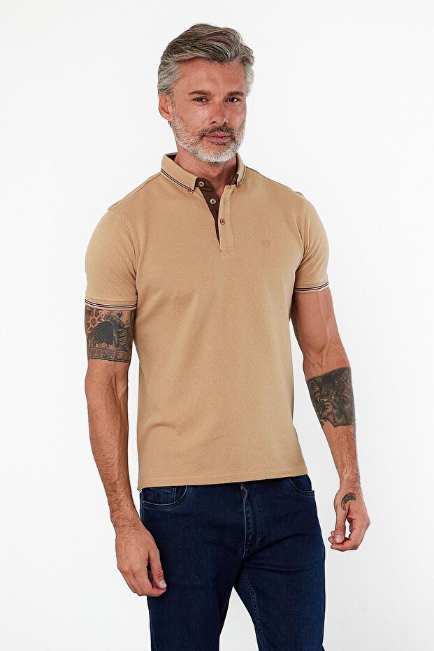 تي شيرت رجالي ذو رقبة بولو أساسية وأكمام قصيرة وأحجار عادية - 4