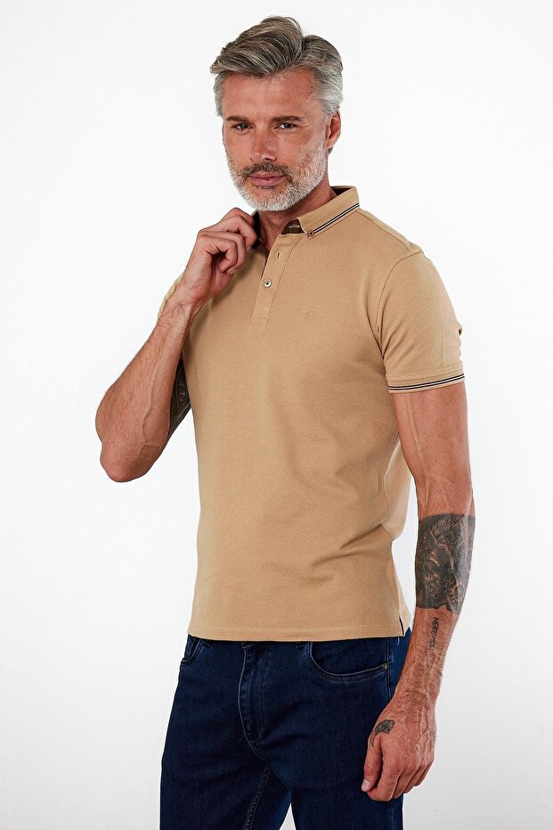 تي شيرت رجالي ذو رقبة بولو أساسية وأكمام قصيرة وأحجار عادية - 5