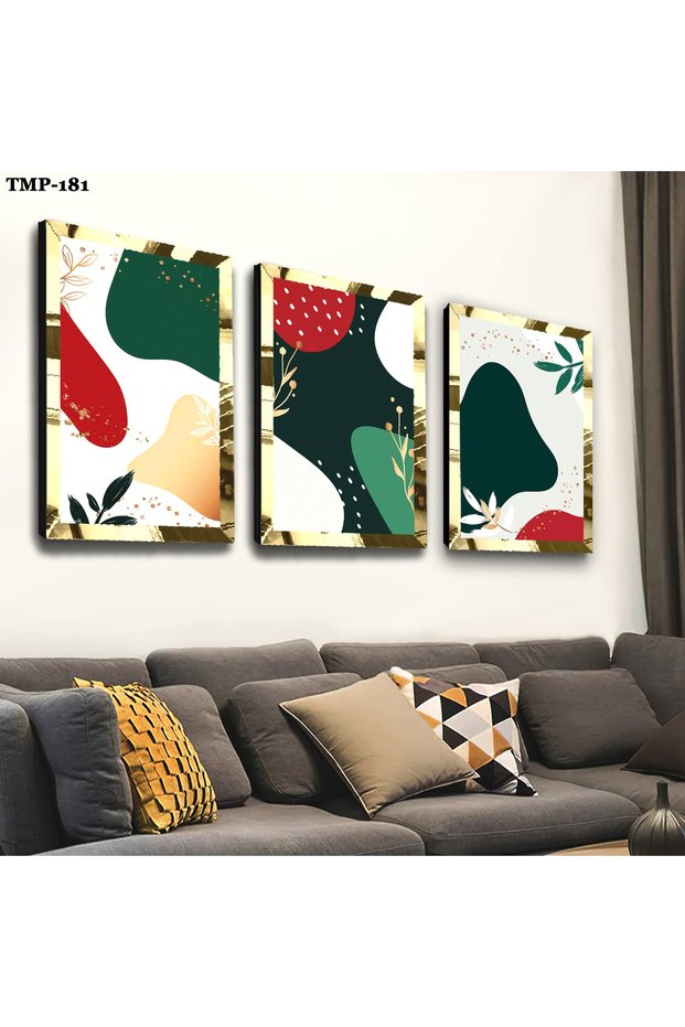 Gold Mirrored Plexi Framed Color Triple Mdf Table Set
