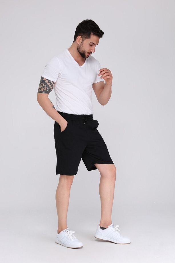Erkek siyah Yazlık Oversize Spor Bermuda Şort - 1
