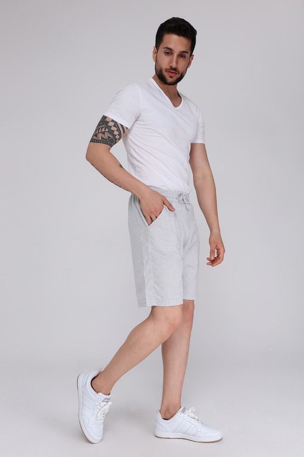 Erkek Gri Sade Yazlık Oversize Spor Bermuda Şort - 1