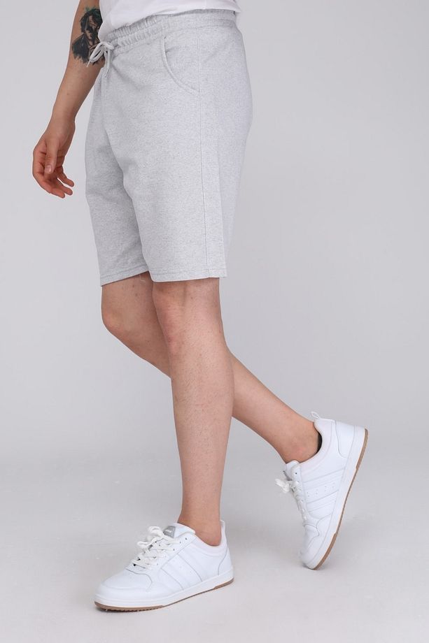 Erkek Gri Sade Yazlık Oversize Spor Bermuda Şort - 5