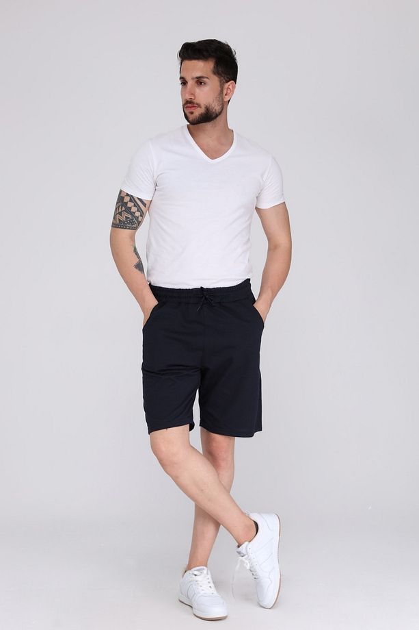 Erkek Lacivert Yazlık Oversize Spor Bermuda Şort - 2