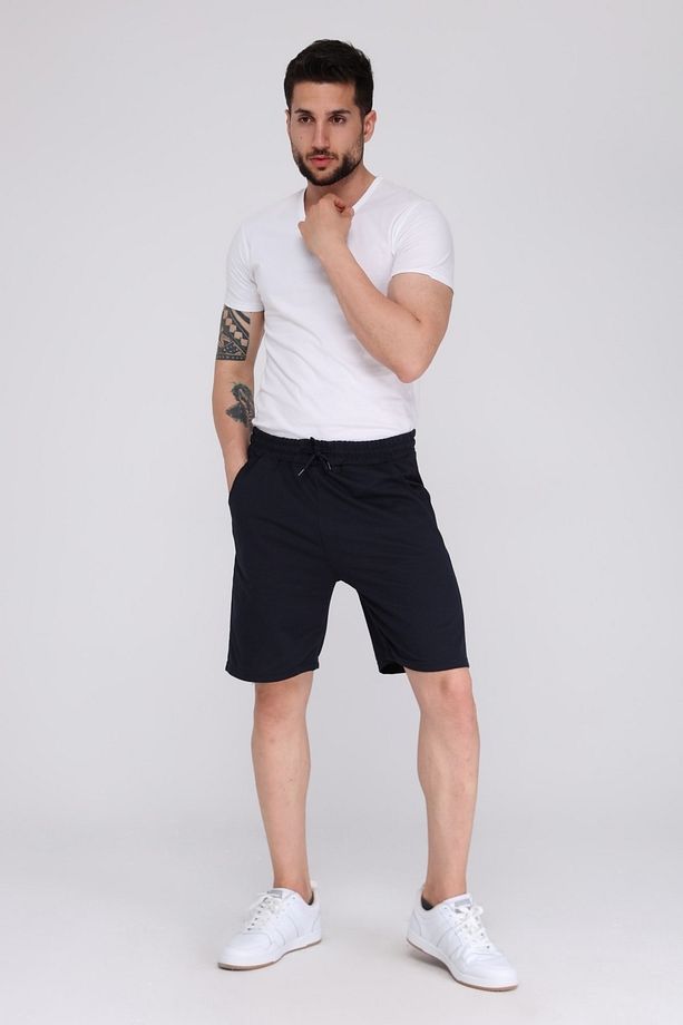 Erkek Lacivert Yazlık Oversize Spor Bermuda Şort - 3