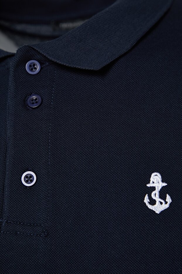 Lacivert Regular/Normal Kesim %100 Pamuklu Çapa Nakışlı Polo Yaka T-shirt TMNSS23PO00031 - 8