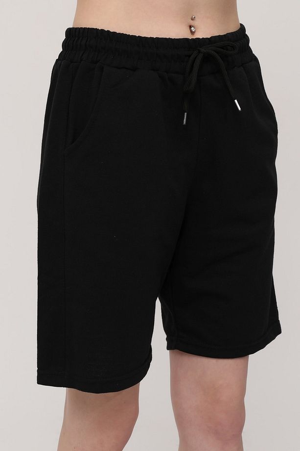 Siyah Kadın Oversize Unisex Spor Bermuda Şort - 4