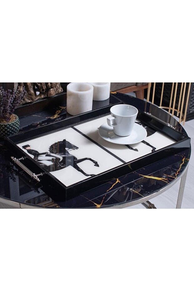Decorative Presentation Tray White Horses